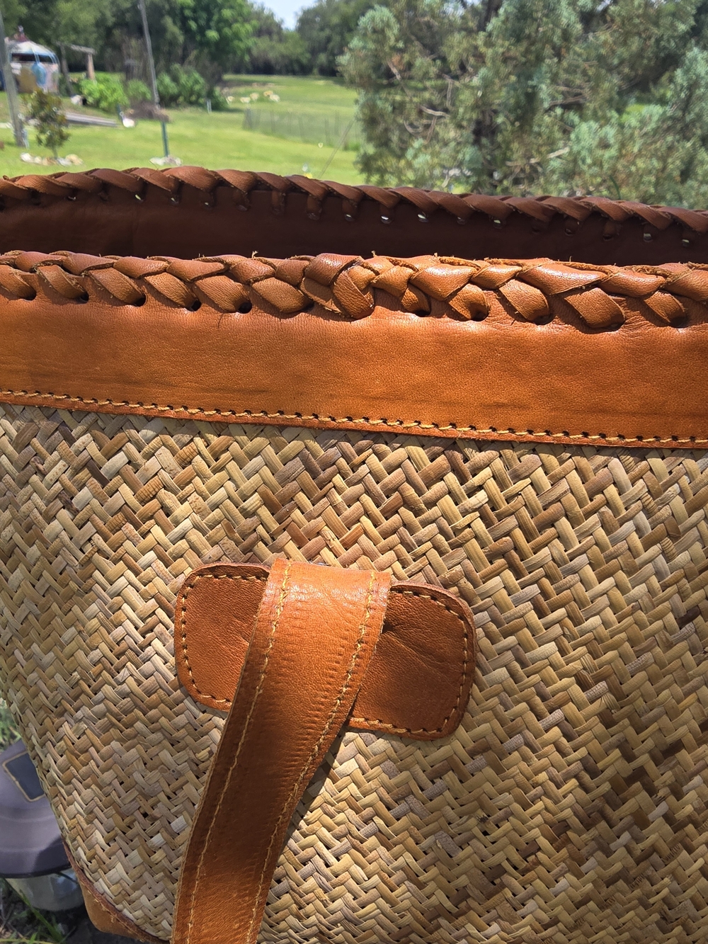 TLC Natural Woven Tote with Tan Leather Trim - Picture 7 of 10
